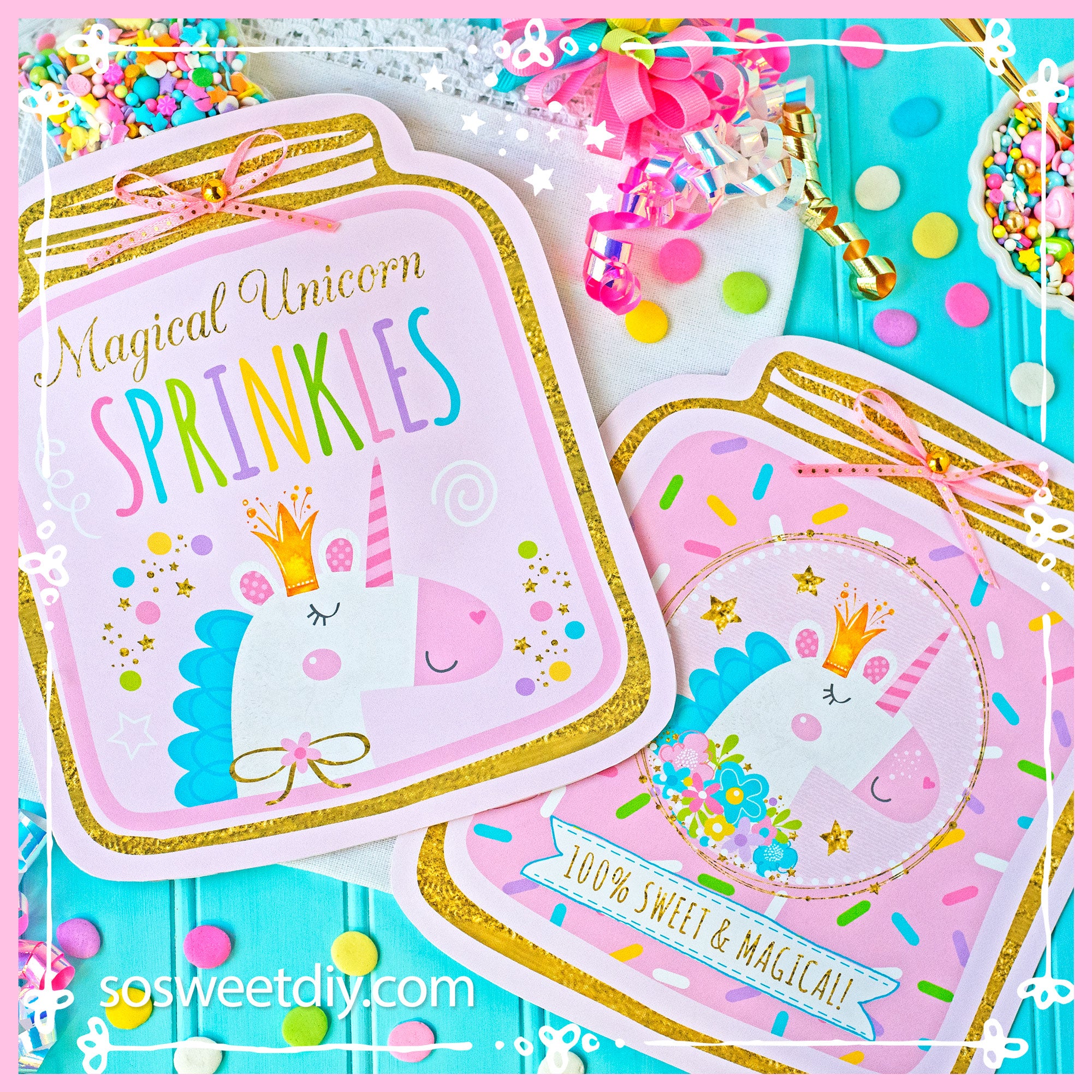 Unicorn Sprinkles Jar Party Favor Printable Kit