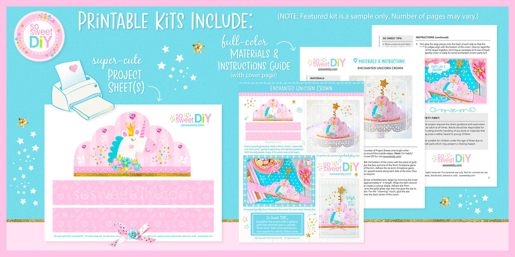 Kids Printable Party Kits by So Sweet DIY Featuring Unicorn Crown Party Favor