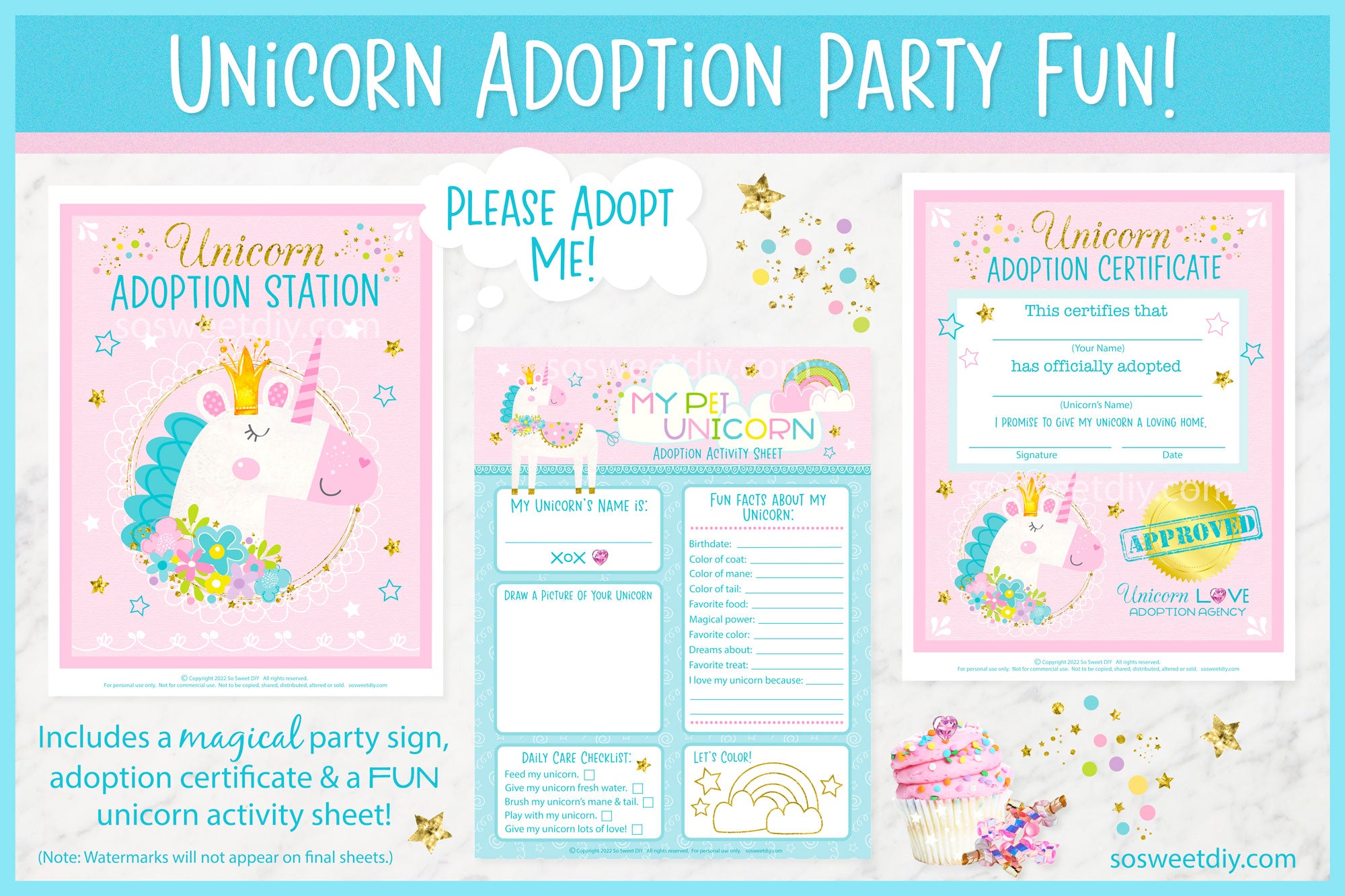 Unicorn Adoption Party Printables and DIY Unicorn Party Ideas