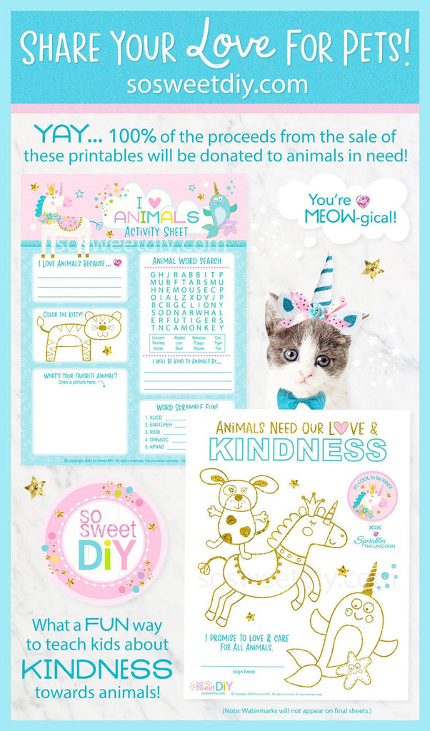 Kids Pet Party Activity Sheets Printables Set