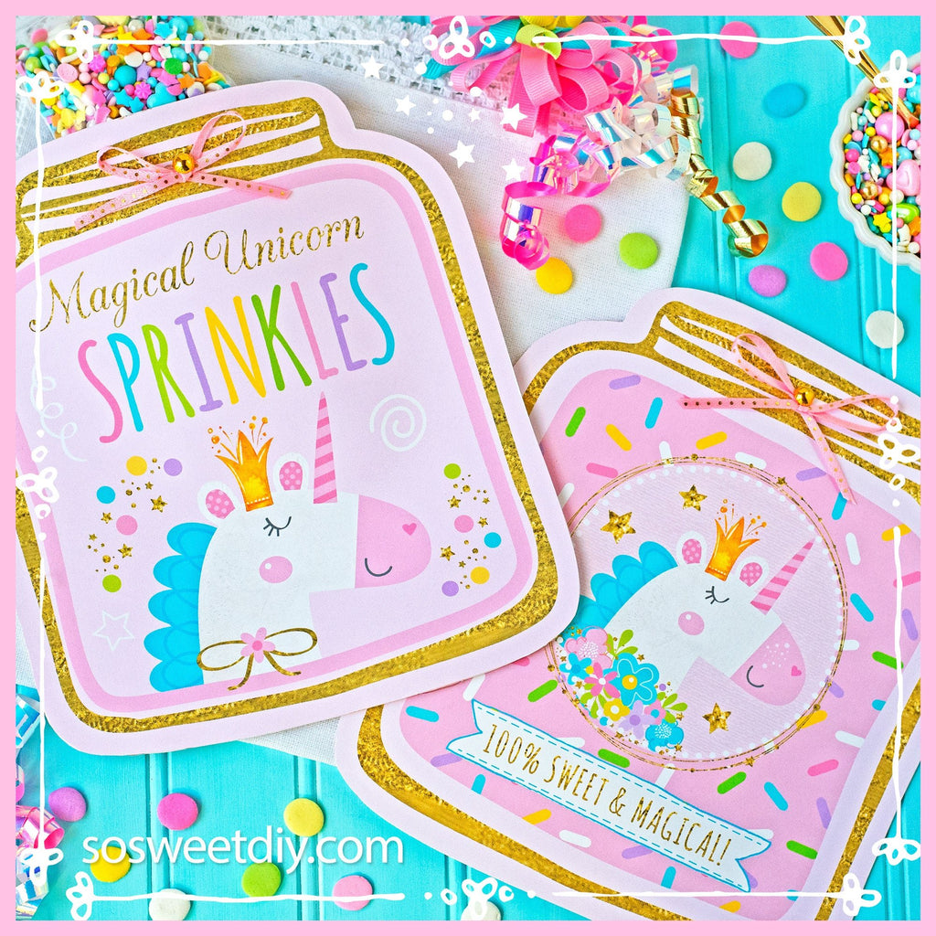 Unicorn Sprinkles Jar Party Favors Printable Kit