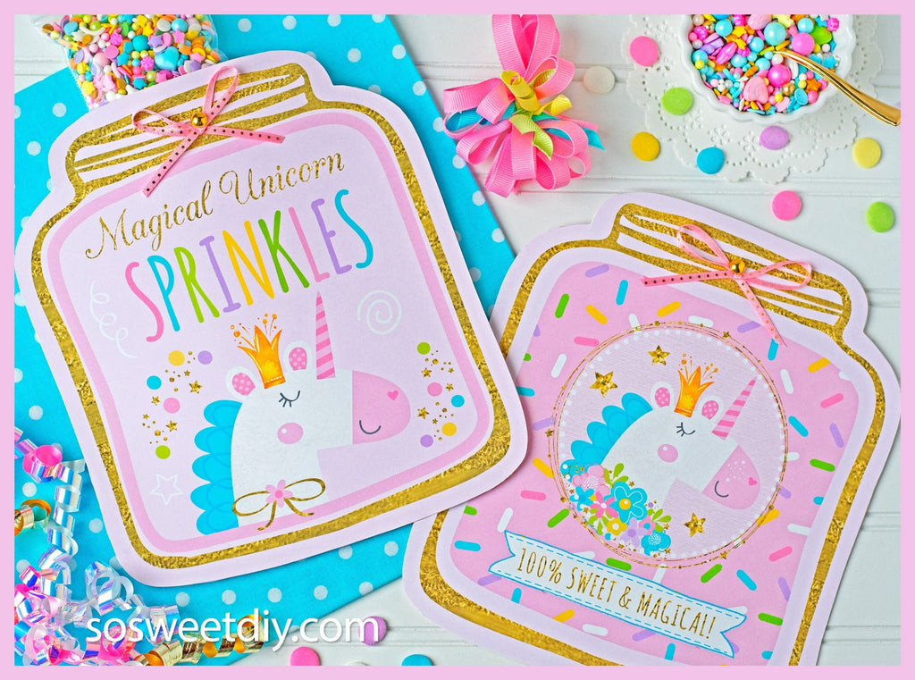 Unicorn Sprinkles Jar Party Favors Printable Kit