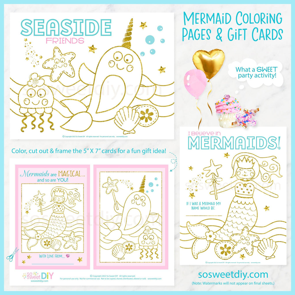 Mermaid Coloring Pages Printable Set