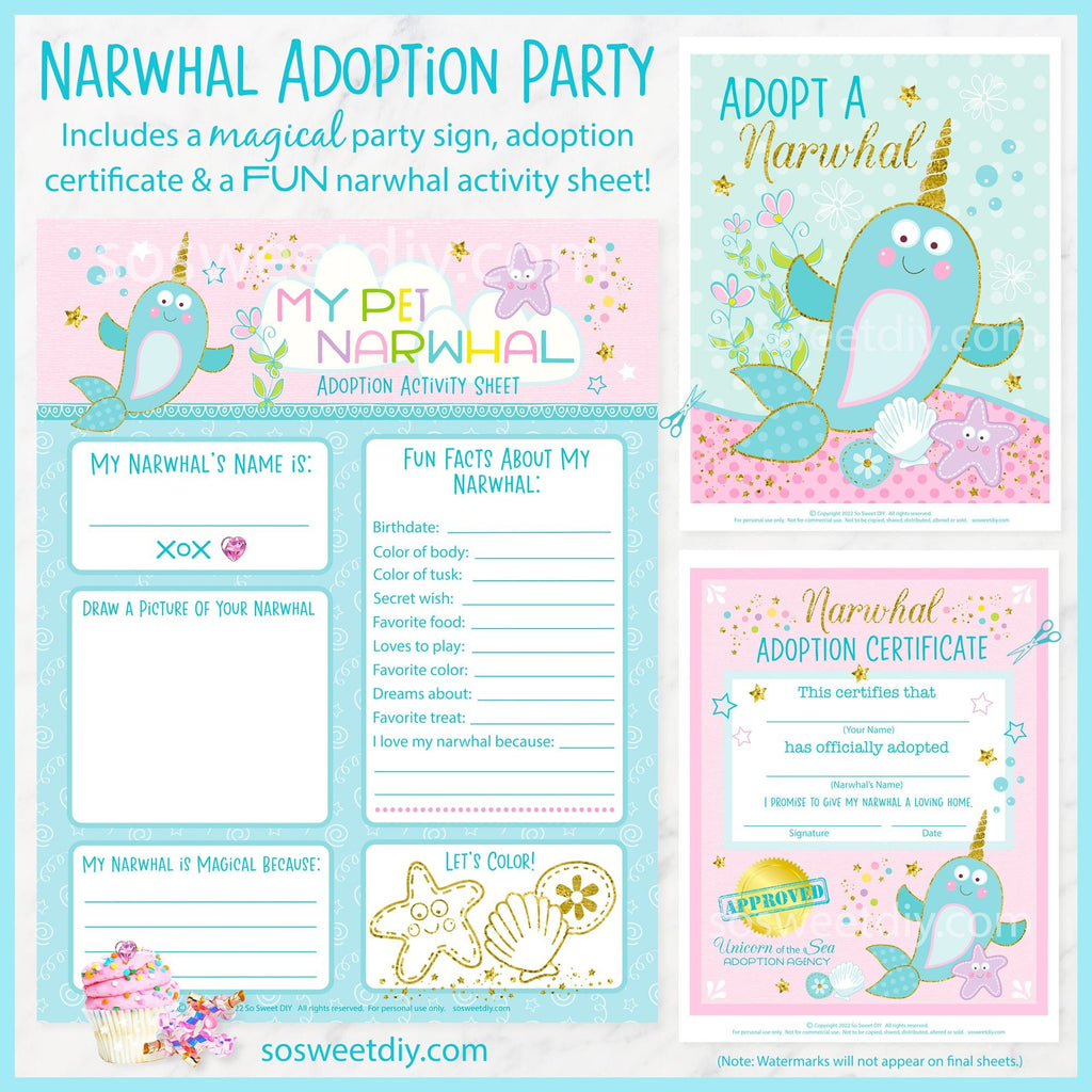 Narwhal Adoption Party Printable Set