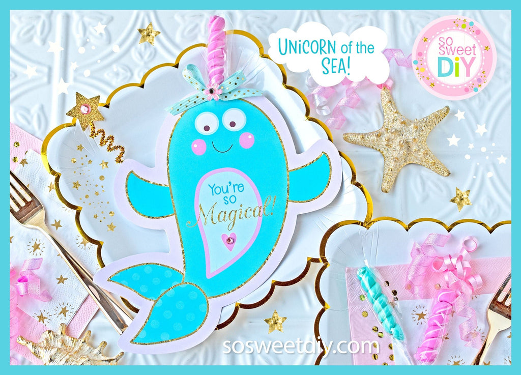 Narwhal  Lollipop Card Party Favors Printable Kit