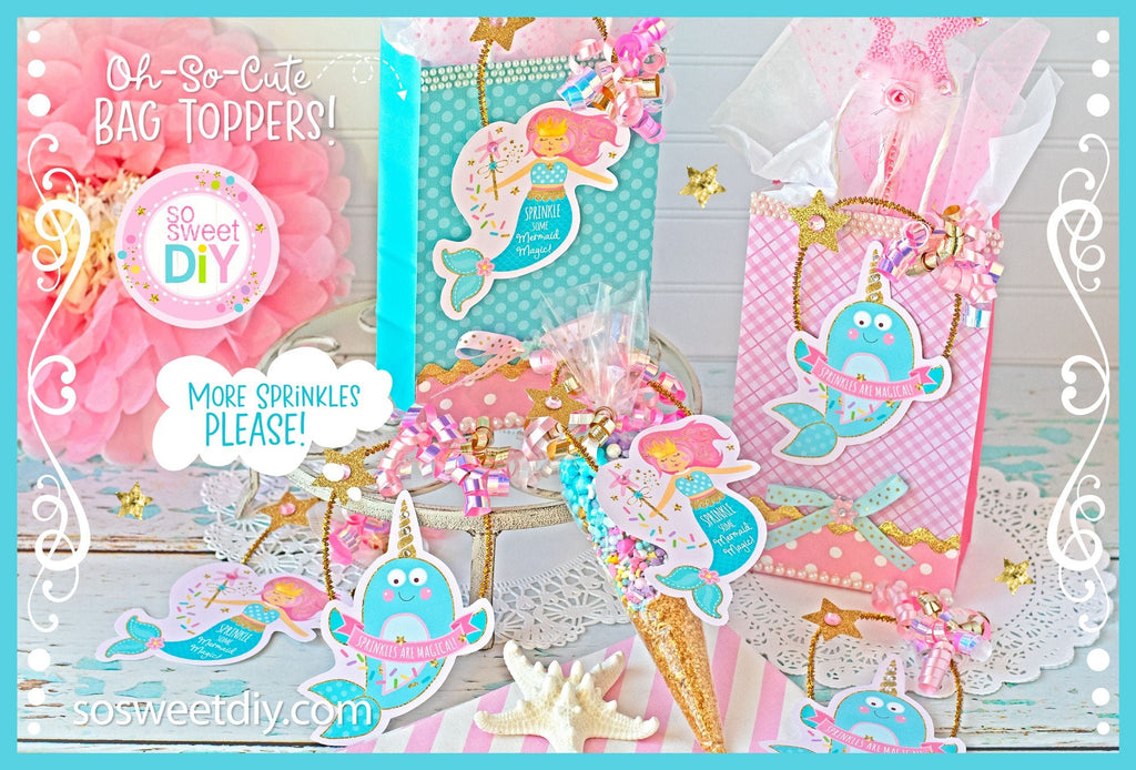 Mermaid and Narwhal Sprinkle Party Favors Printable Kit