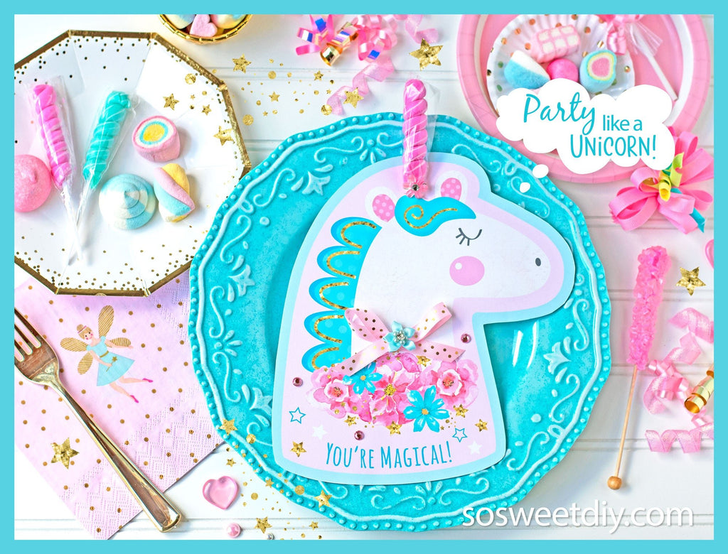 Unicorn Lollipop Card Party Favors Printable Kit