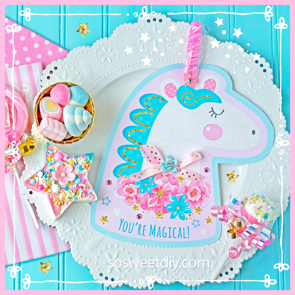 Unicorn Lollipop Card Party Favors Printable Kit