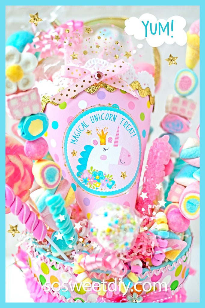 Unicorn Candy Cone Party Favors Printable Kit