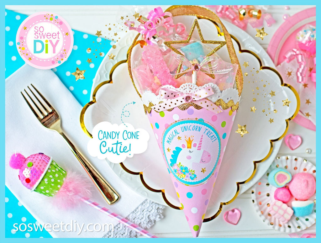 Unicorn Candy Cone Party Favors Printable Kit