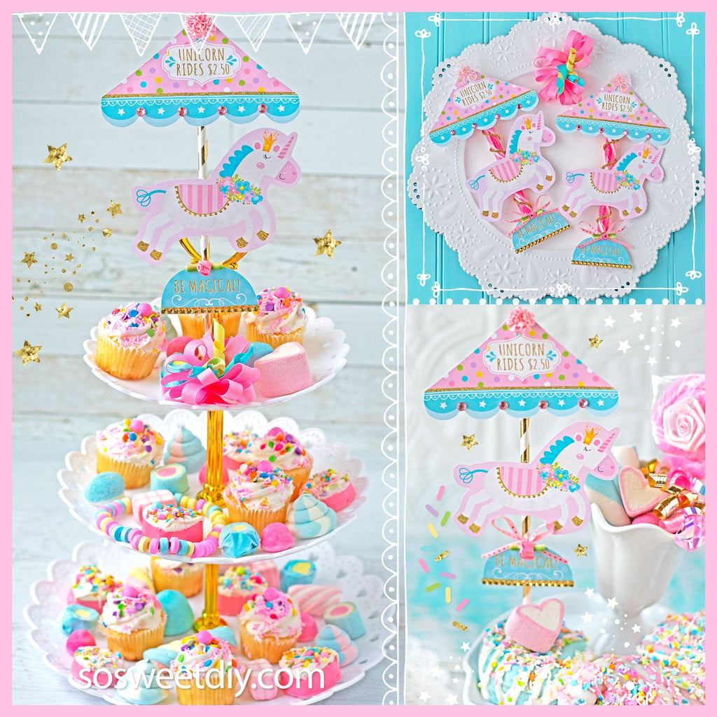 Unicorn Carousel Party Decoration Printable Kit