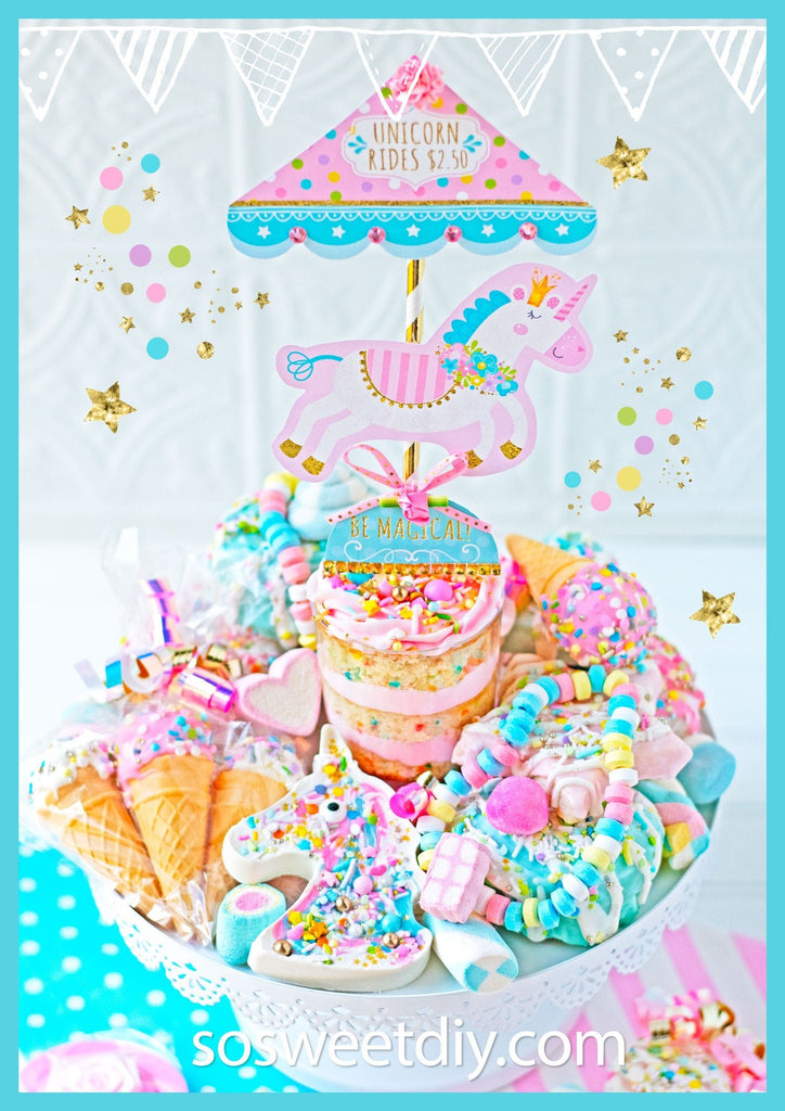 Unicorn Carousel Party Decoration Printable Kit