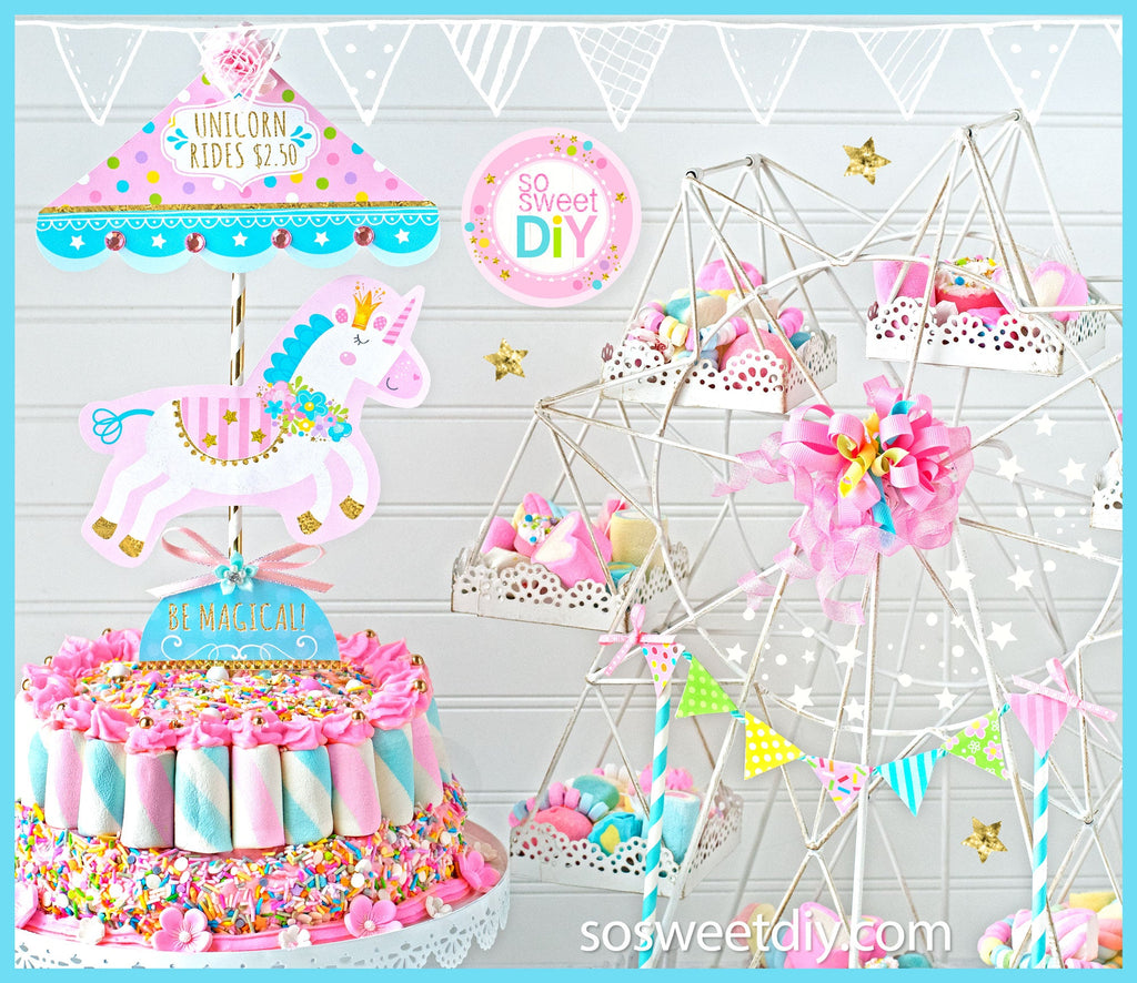 Unicorn Carousel Party Decoration Printable Kit