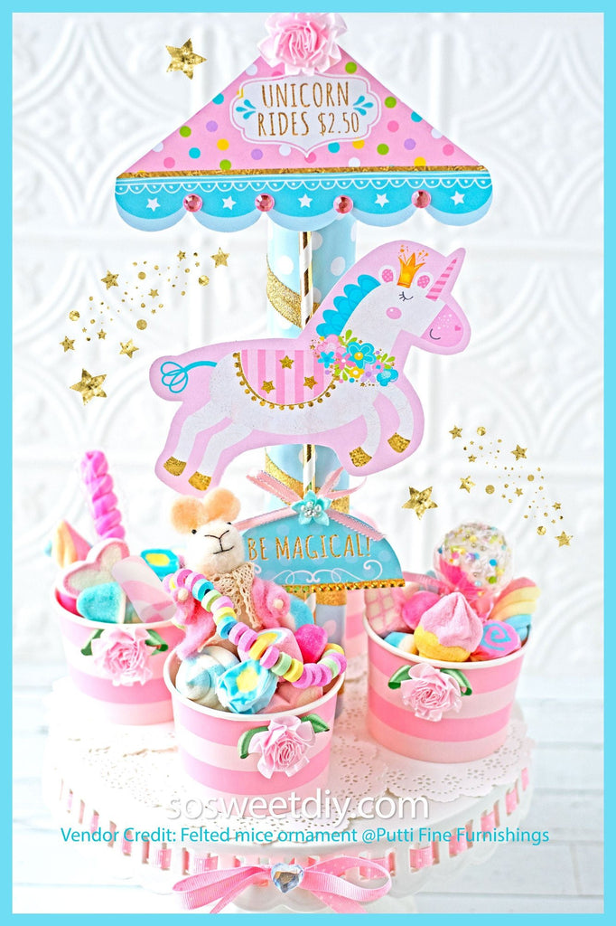 Unicorn Carousel Party Decoration Printable Kit