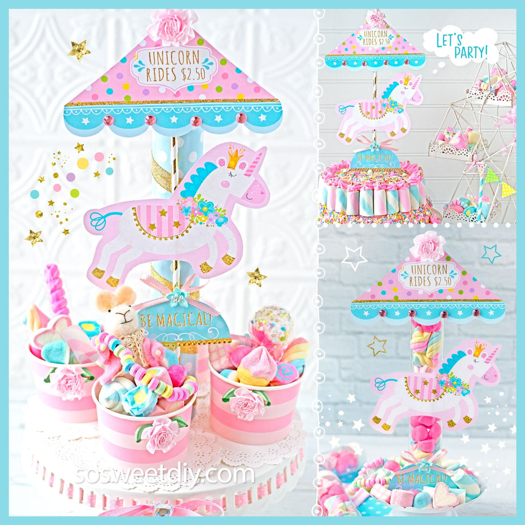 Unicorn Carousel Party Decoration Printable Kit