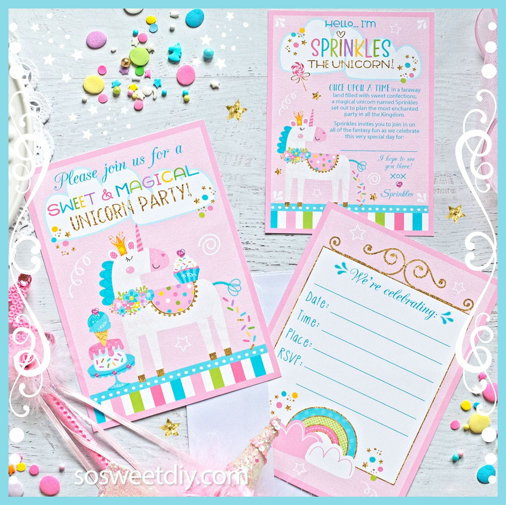 Unicorn Party Invitation Printable Kit