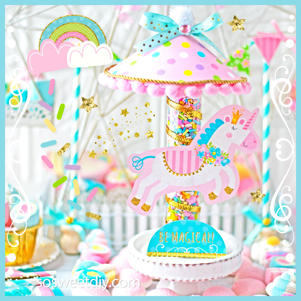 Unicorn Sprinkles Carousel Party Favor Printable Kit