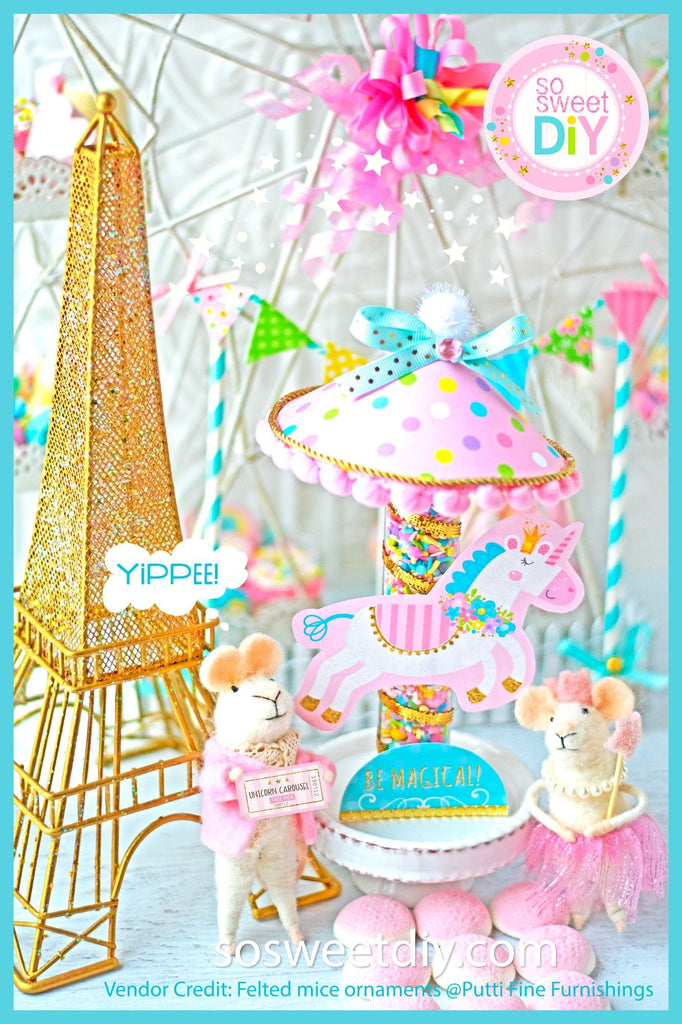 Unicorn Sprinkles Carousel Party Favor Printable Kit