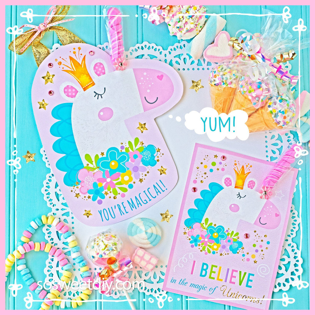 Unicorn Lollipop Cards Party Favors Printable Kit