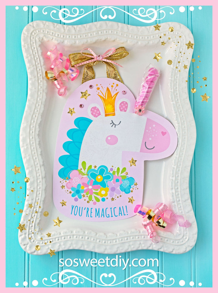 Unicorn Lollipop Cards Party Favors Printable Kit